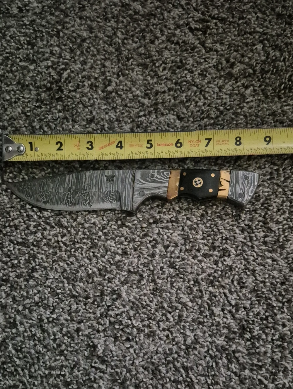 Damascus Steel Hunting Knife with Black & Gold Handle